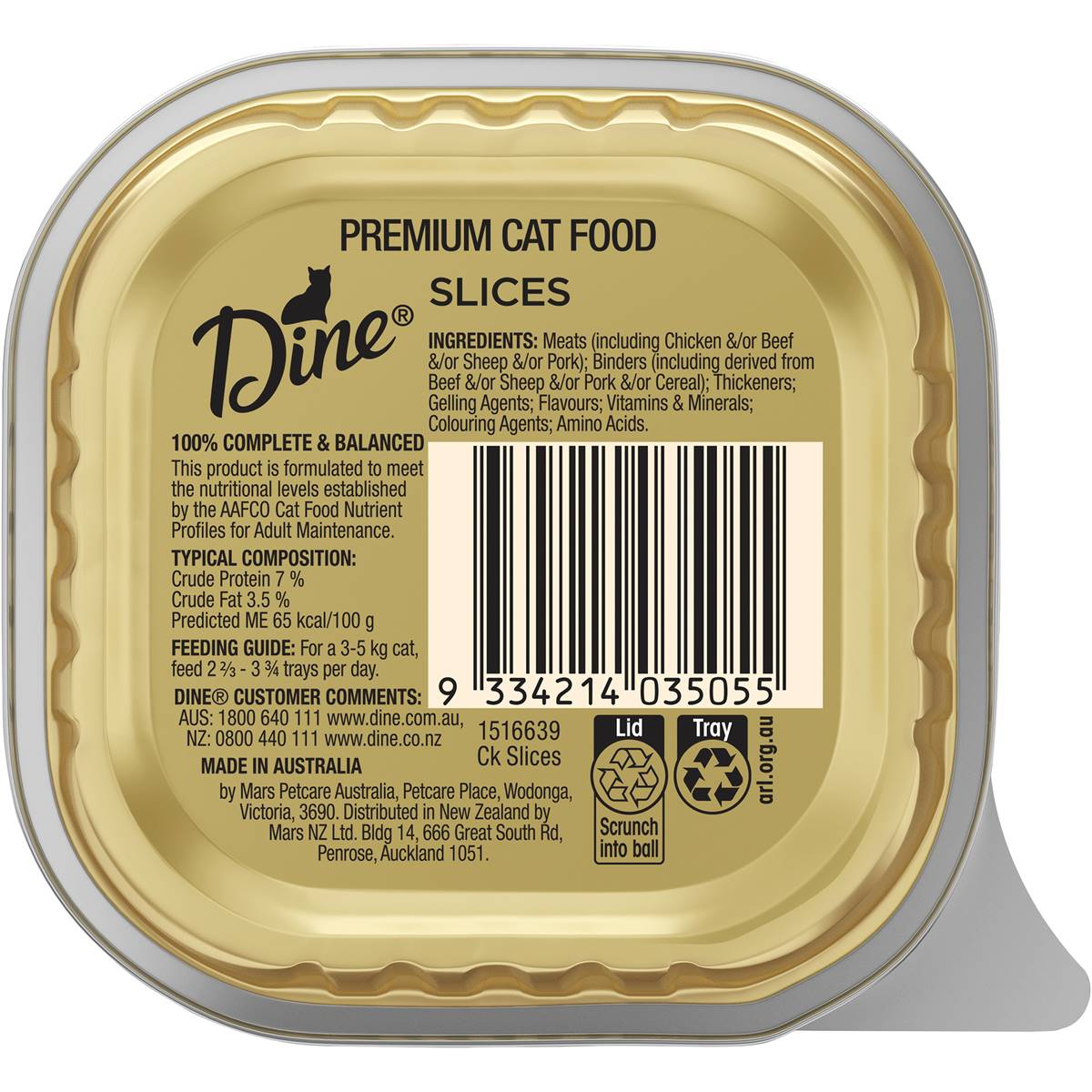 Dine Slices With Succulent Chicken Wet Cat Food Tray 85g