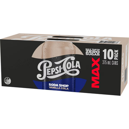 Pepsi Max No Sugar Vanilla Cola Soft Drink Cans Multipack 375mL x 10 pack