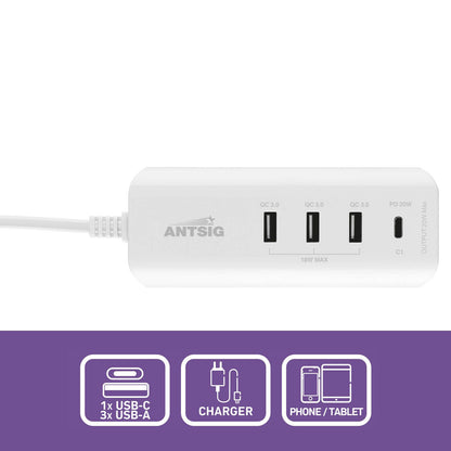 Antsig 20W Compact USB Charger - 4 Ports