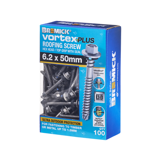 Bremick Vortex Plus Roofing Screw - 6.2 x 50mm - 100 Pack