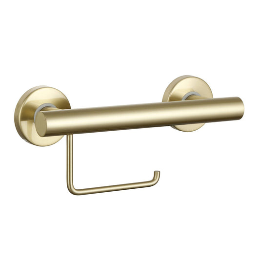 Evekare Brushed Brass Toilet Roll Holder with Grab Rail - 140 x 330mm
