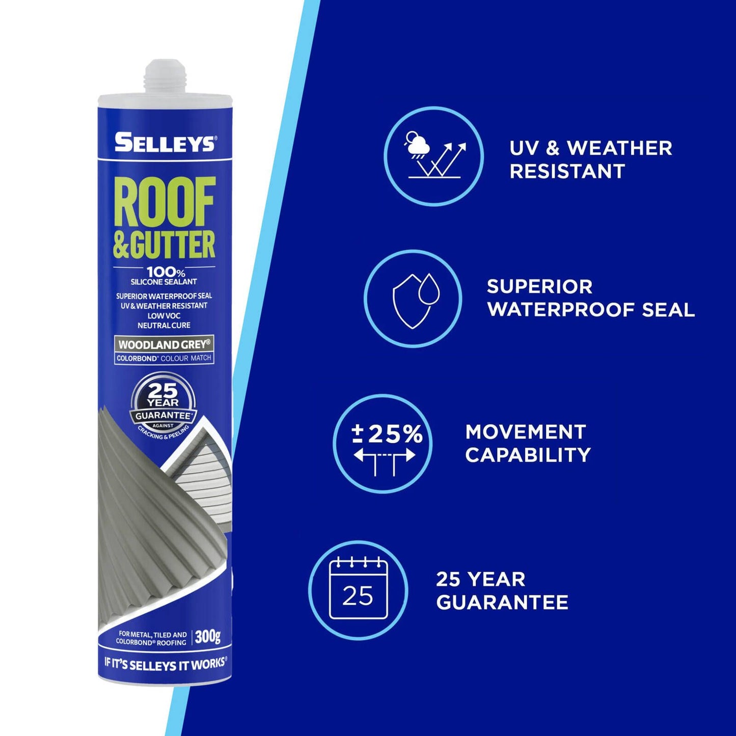 Selleys Roof and Gutter Silicone Sealant - 300g - Woodland Grey