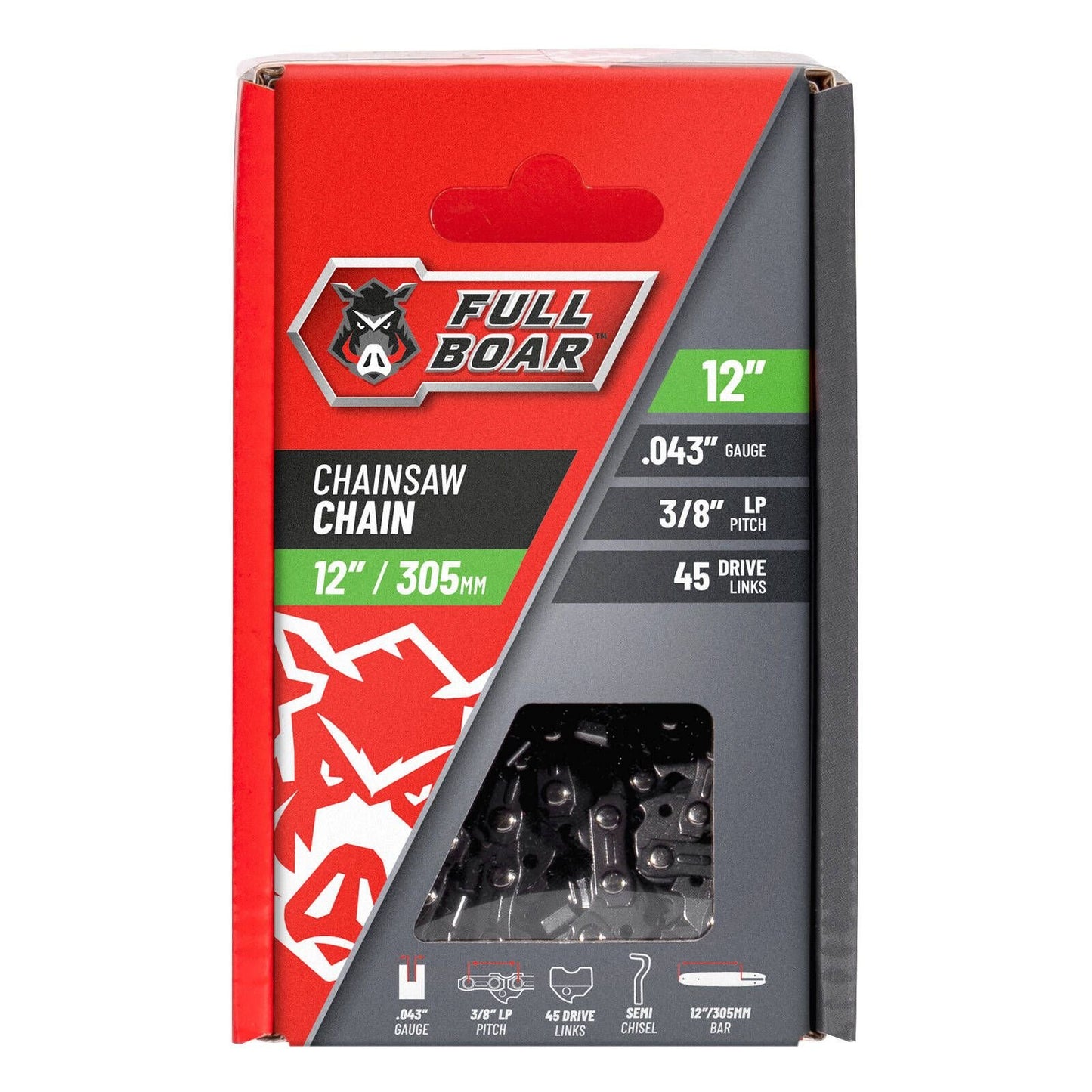 Full Boar Chainsaw Chain - 12" - 305mm - FBCSC-124345