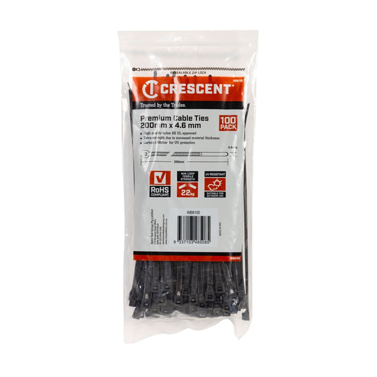 Crescent Black Cable Ties - 200 x 4.6mm - 100 Pack