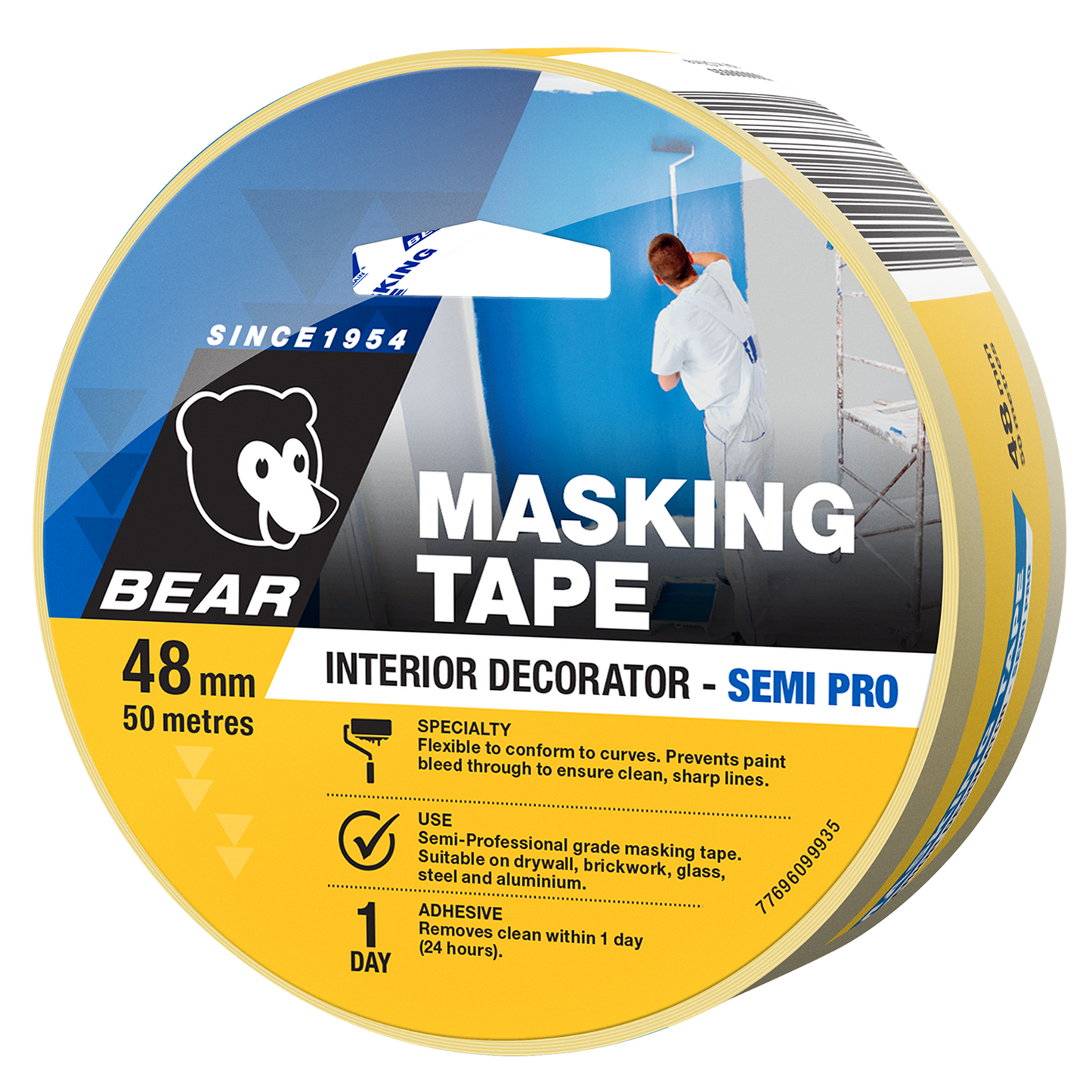 Bear Interior Decorator Masking Tape - 48mm x 50m - Yellow
