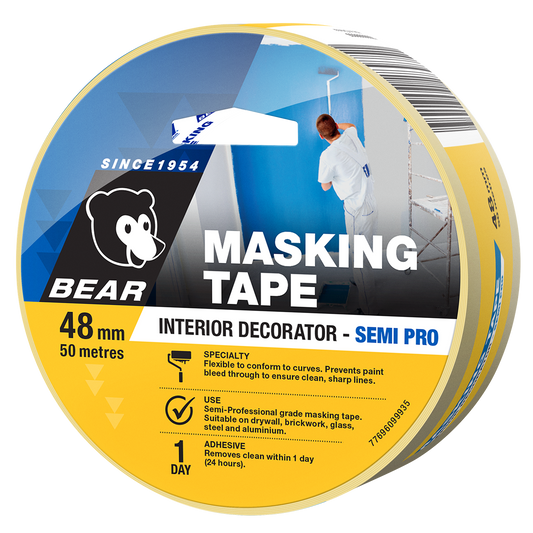 Bear Interior Decorator Masking Tape - 48mm x 50m - Yellow