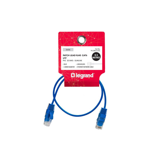 Legrand Cat6 RJ45 UTP Slimline Patch Lead - 0.5m - Blue
