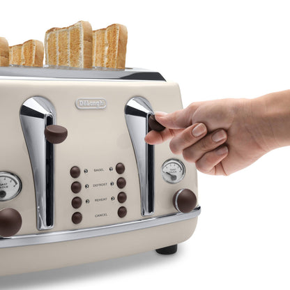 Delonghi Icona Vintage 4 Slice Toaster - 325mm - Beige