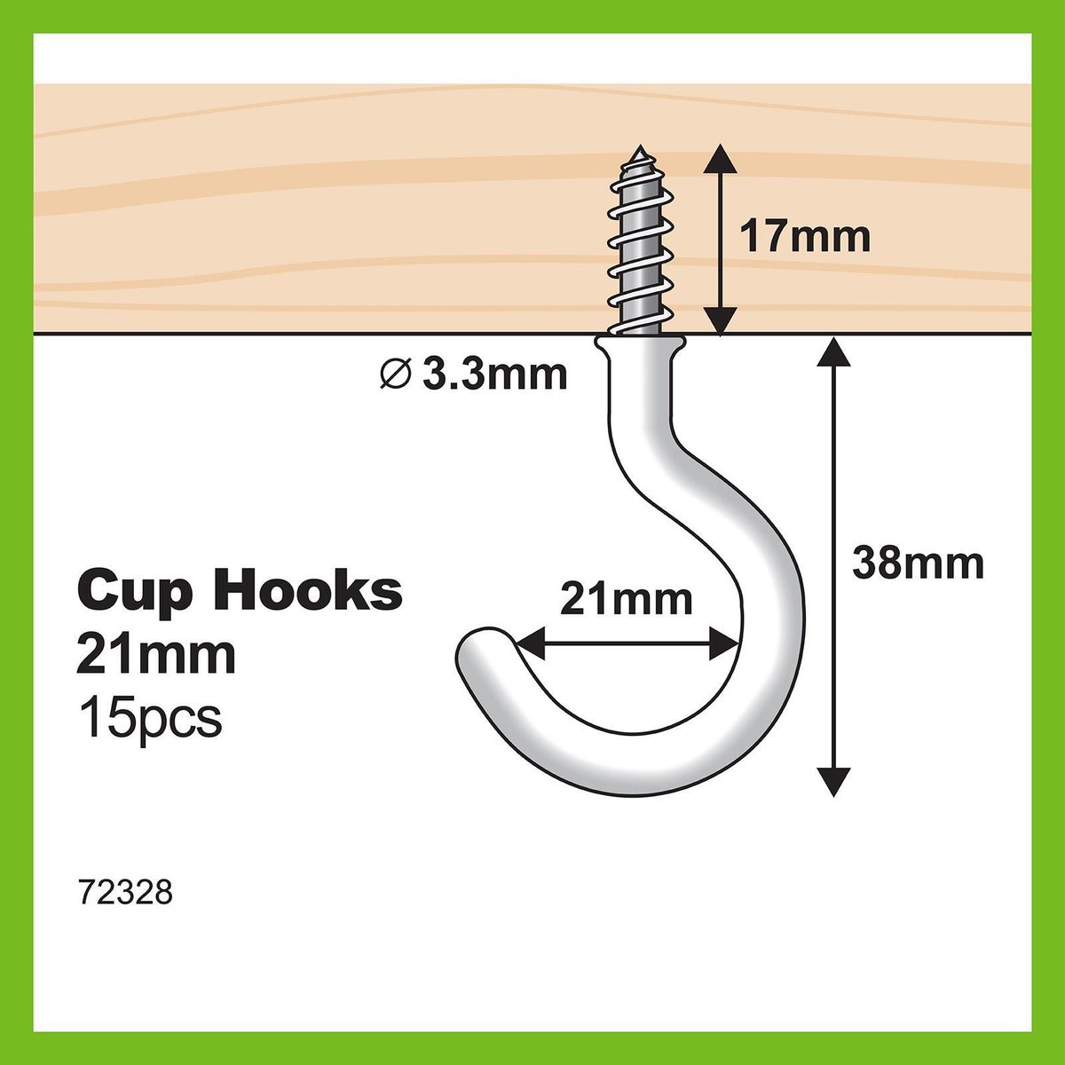 Everhang Cup Hook 21mm White PVC 15 Pack Easy Install Durable