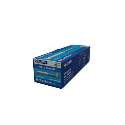 Zenith Hot Dip Galvanised Hex Head Bolts - M12 x 150mm - 12 Pack