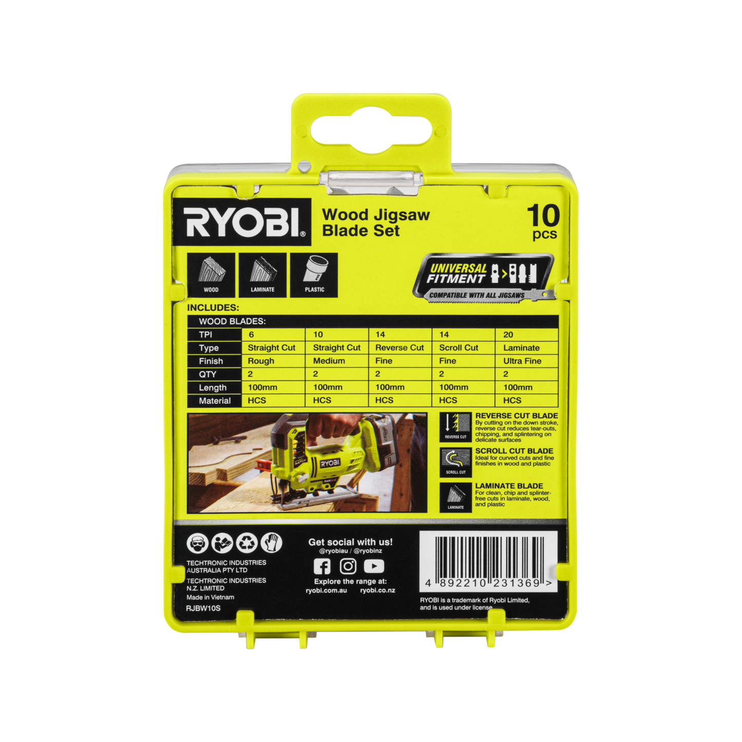 Ryobi Wood Jigsaw Blade Set - 100 x 22mm - 10 Piece