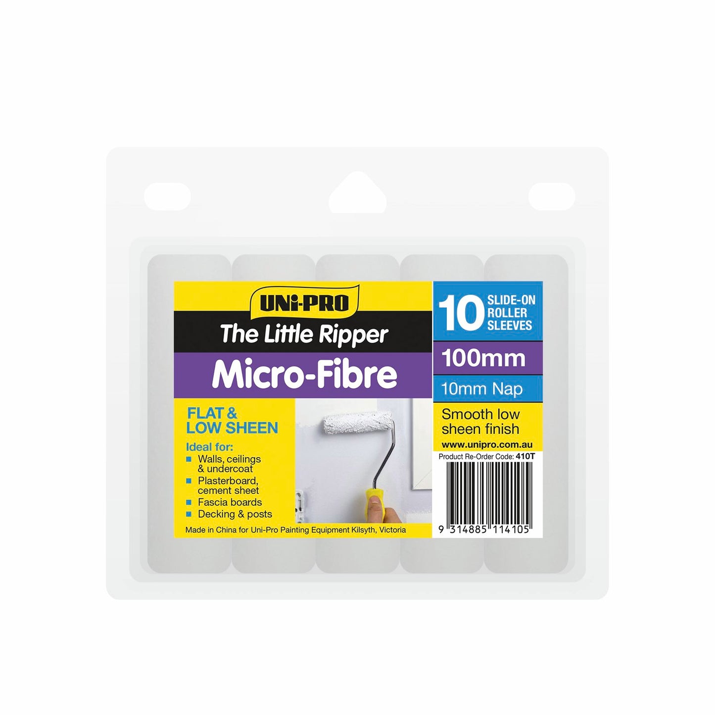UNi-PRO Microfibre Mini Roller Covers - 100mm - 10mm Nap - 10 Pack