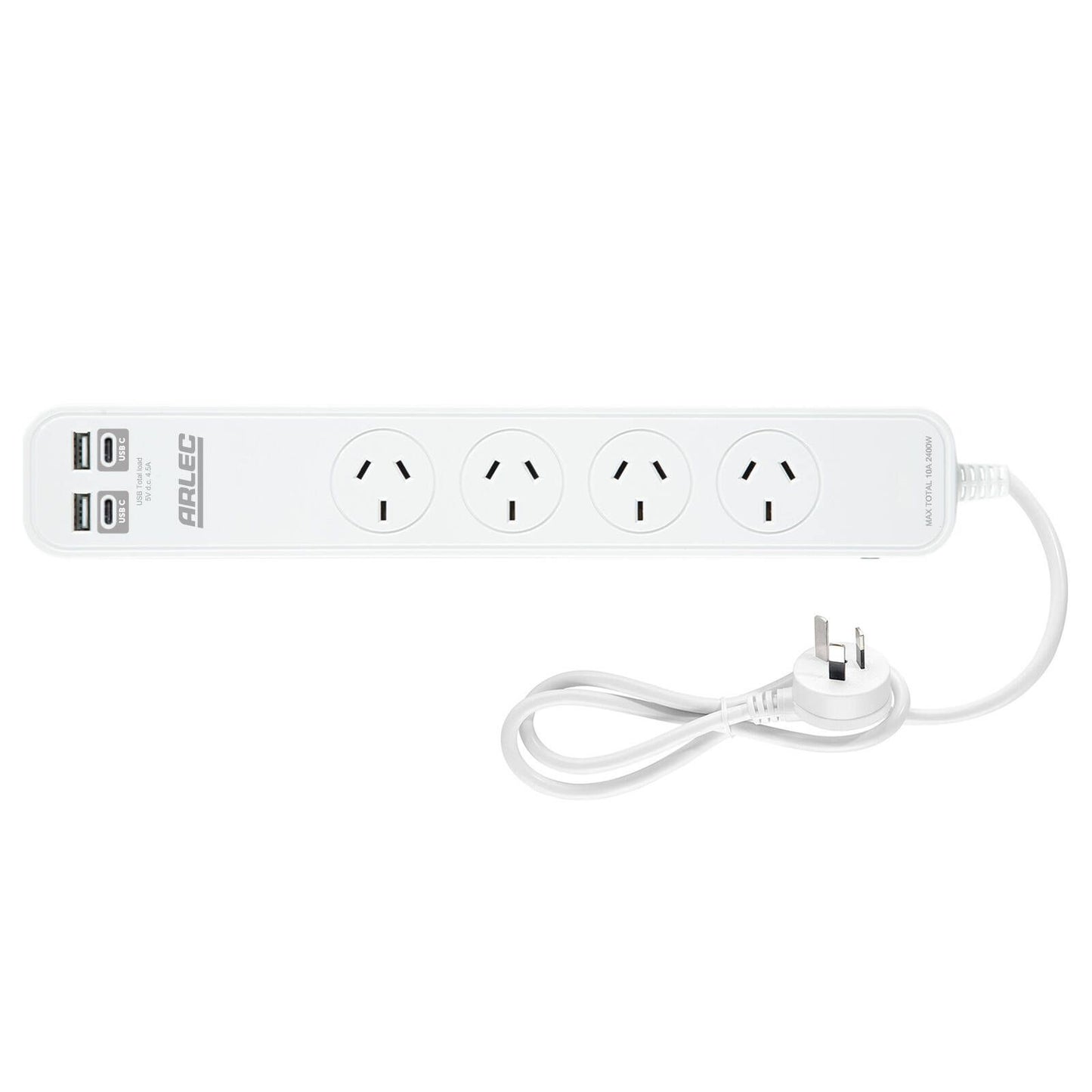 Arlec Powerboard with USB - 4 Outlet - 0.9m - White
