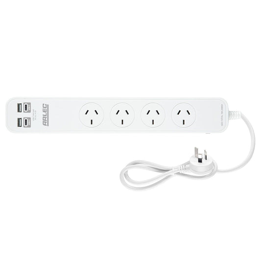 Arlec Powerboard with USB - 4 Outlet - 0.9m - White