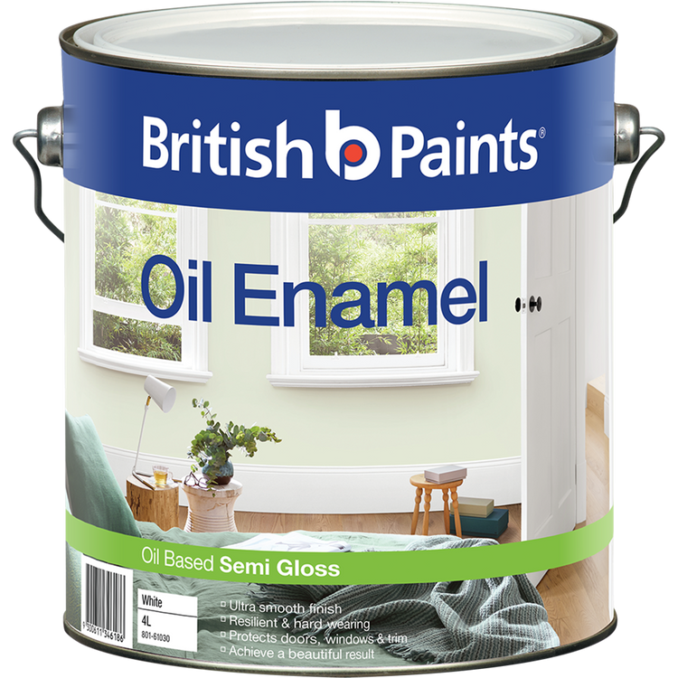 British Paints 4L White Semi Gloss Enamel Paint