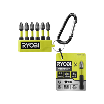 Ryobi Impact Diamond Driving Bit Set - PH2 - 50mm - 6 Piece