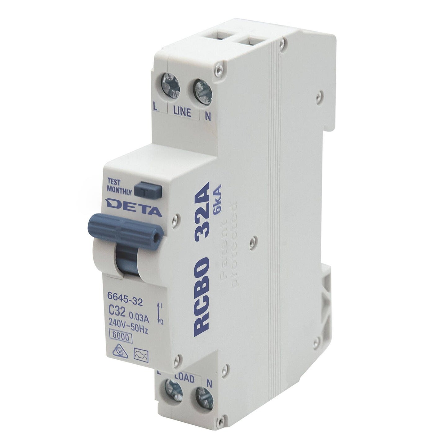 Deta Residual Circuit Breaker with Overload Protection - 32A - 18mm - 6kA