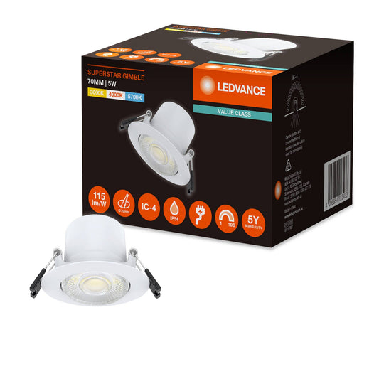 Ledvance Downlight Gimble LED - 70mm - Tri Colour - 5W - Dimmable - IP54