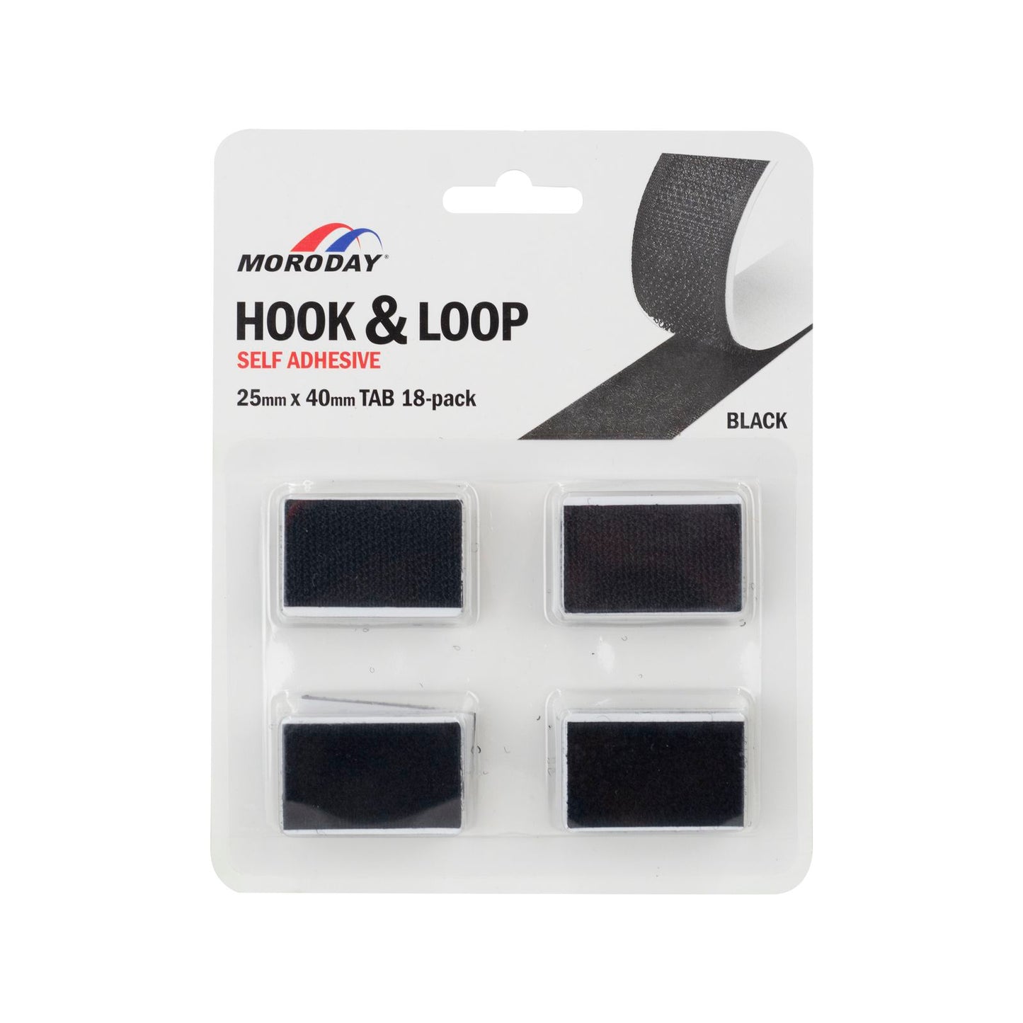 Moroday Black Self Adhesive Hook and Loop Tab - 25 x 40mm - 18 Pack