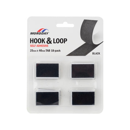 Moroday Black Self Adhesive Hook and Loop Tab - 25 x 40mm - 18 Pack