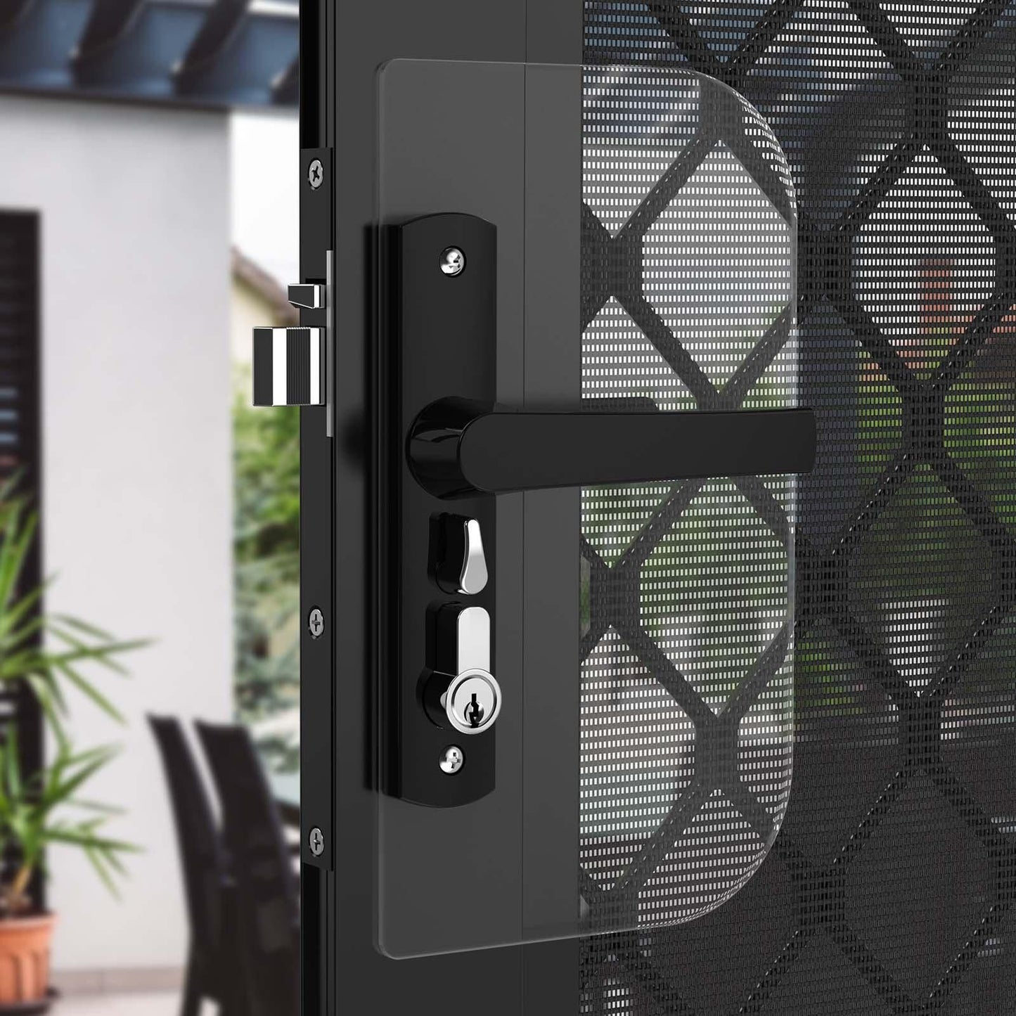 Rolltrak Black Keyed Hinged Screen Door Lock - 50mm