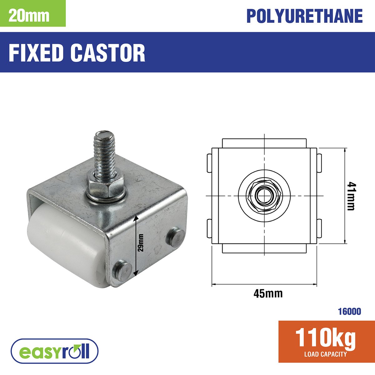 Easyroll Appliance Castor - 29mm - Polypropylene - 110kg Load Capacity