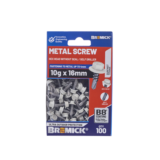 Bremick Metal Hex Screw - 10g x 16mm - 100 Pack