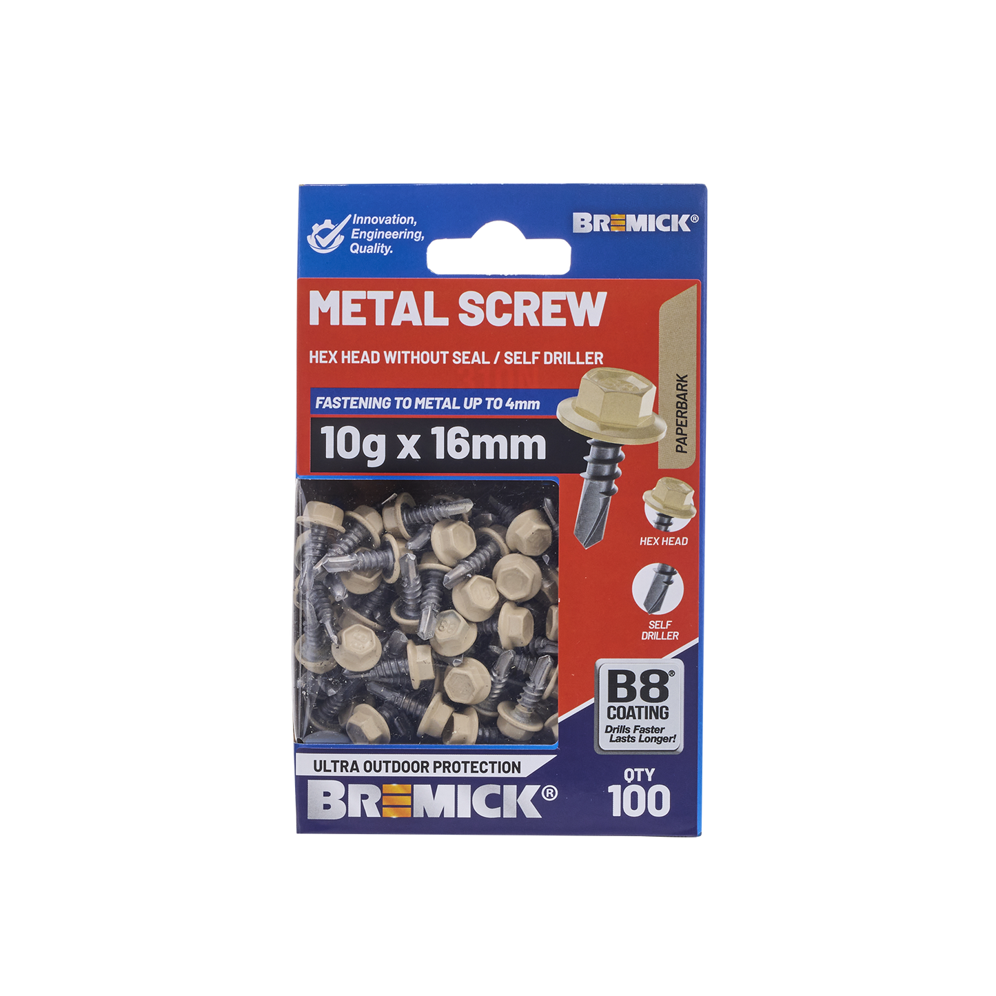 Bremick PA Metal Hex Screw - 10g x 16mm - 100 Pack
