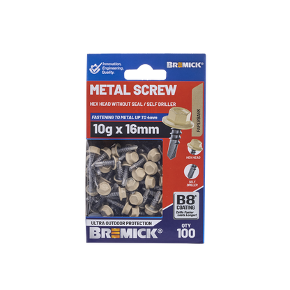Bremick PA Metal Hex Screw - 10g x 16mm - 100 Pack