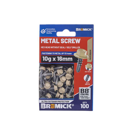 Bremick PA Metal Hex Screw - 10g x 16mm - 100 Pack