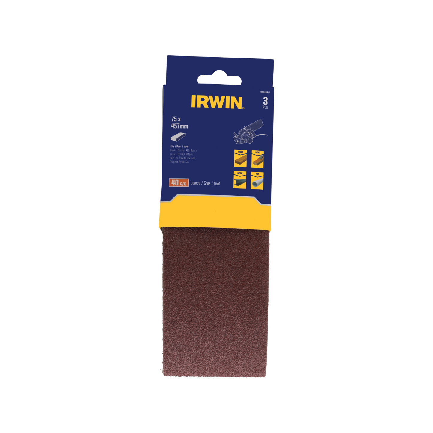 Irwin Sanding Belt - 75 x 457mm - 40 Grit - 3 Pack