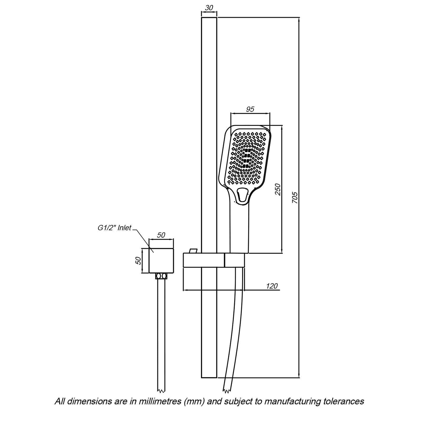 Mondella Wels Multifunction Rail Shower - 1180mm - Black Matte - 9L/min