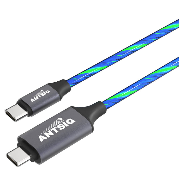 Antsig 1m USB C to USB C Cable With LED Light Blue