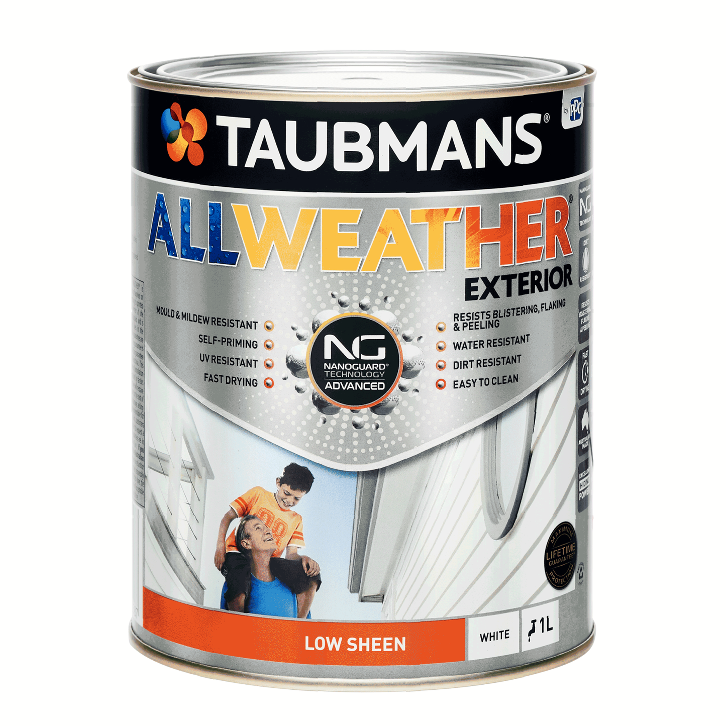 Taubmans All Weather Exterior Paint - 1L - White - Low Sheen