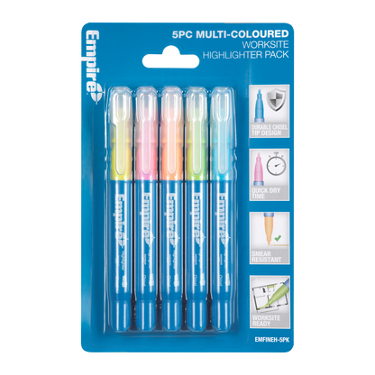 Empire Multi Coloured Highlighter Pack - 5 Piece - 18.8 x 186mm