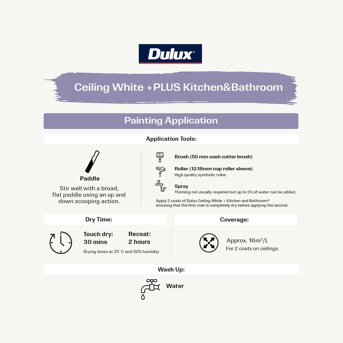 Dulux White Ceiling Plus Paint 1L Water-Based Flat Finish Mould Shield