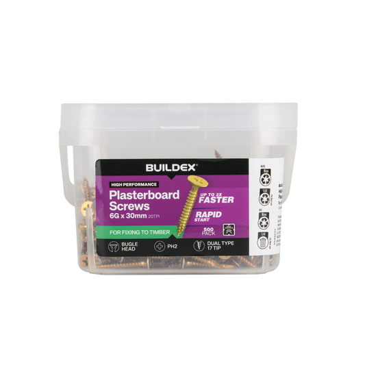 Buildex Plasterboard Screws - 6g x 30mm - Gold - 500 Pack