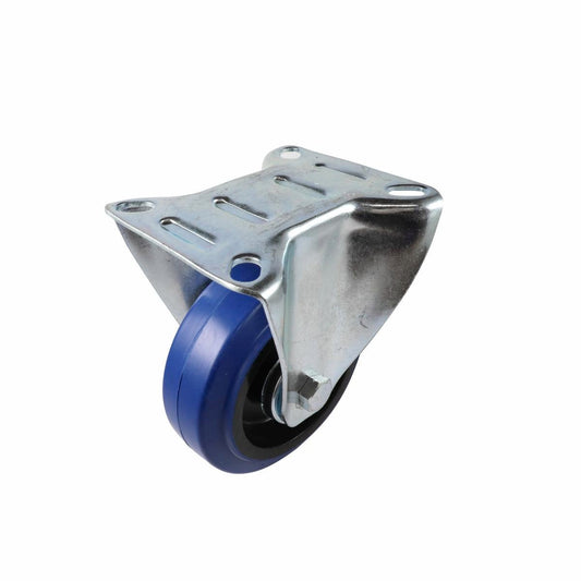 Easyroll Fixed Castor - 100mm - Blue Elastic Rubber - Non-Marking