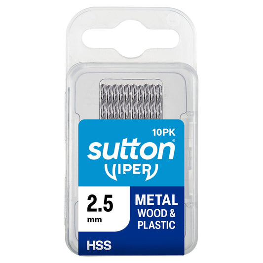 Sutton Tools 2.5mm Viper HSS Metric Drill Bit - For Metal, Wood & Plastics - 10 Pack