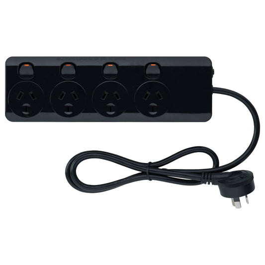 Arlec Individually Switched Powerboard - 4 Outlet - 1.8m - Black