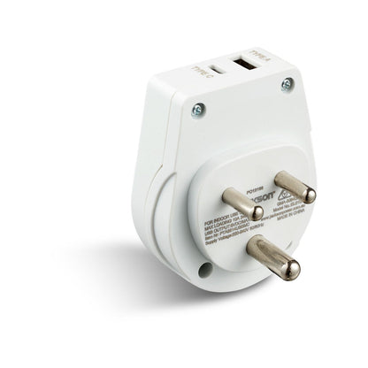 Jackson Outbound Slim USB A and C Travel Adaptor - India, Sri Lanka