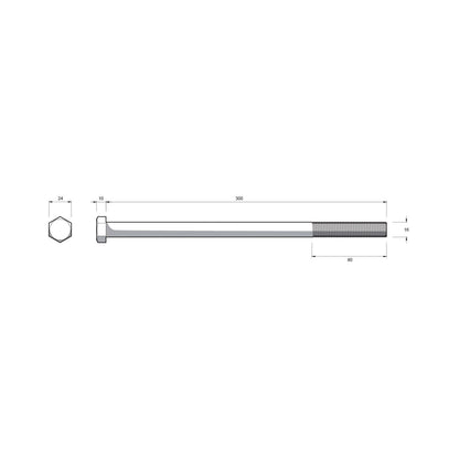 Zenith Hot Dip Galvanised Hex Head Bolts - M16 x 300mm - 12 Pack