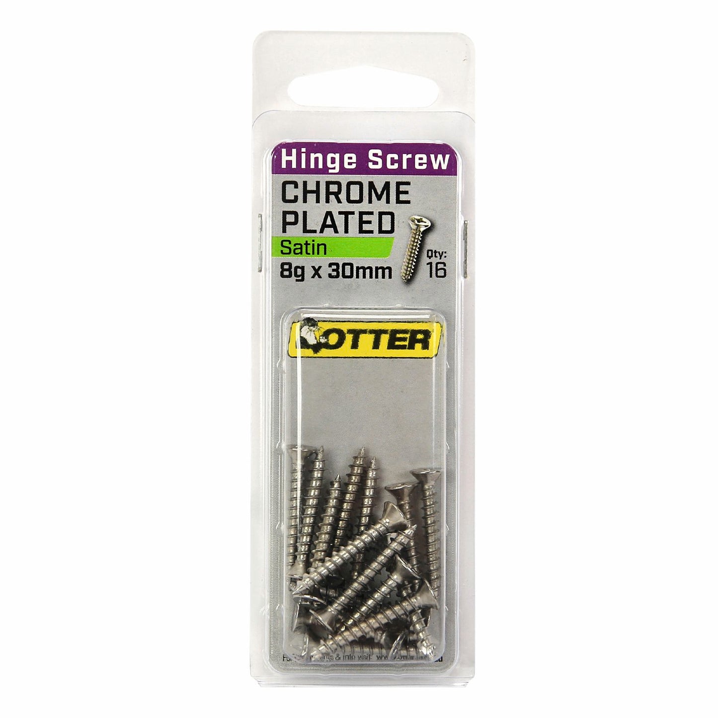 Otter Satin Chrome Hinge Screws - 8 x 30mm - 16 Pack