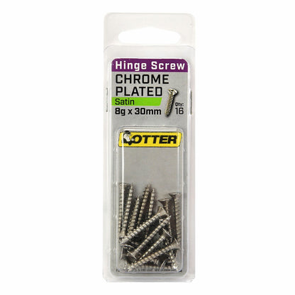 Otter Satin Chrome Hinge Screws - 8 x 30mm - 16 Pack