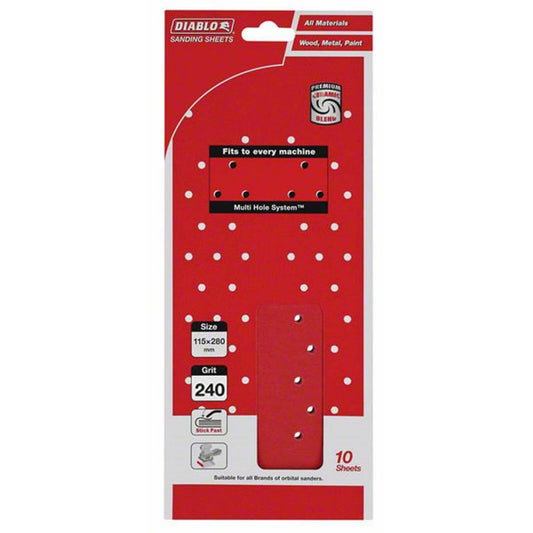 Diablo Sanding Sheet - 115 x 280mm - Coated Abrasive - 240 Grit - 10 Pack