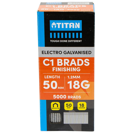 Titan Electro Galvanised Straight Collated Nail C1 Brads - 50 x 1.25mm - 5000 Pack