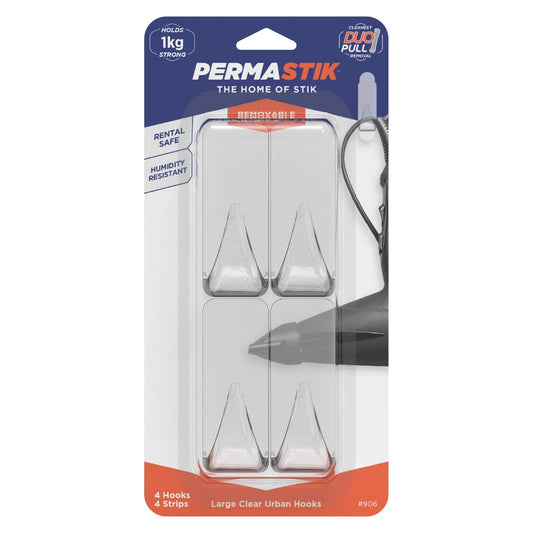 Permastik Large Clear Urban Hooks Holds 1kg 4 Pack