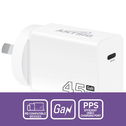 Antsig 45W USB-C GaN Wall Charger - White