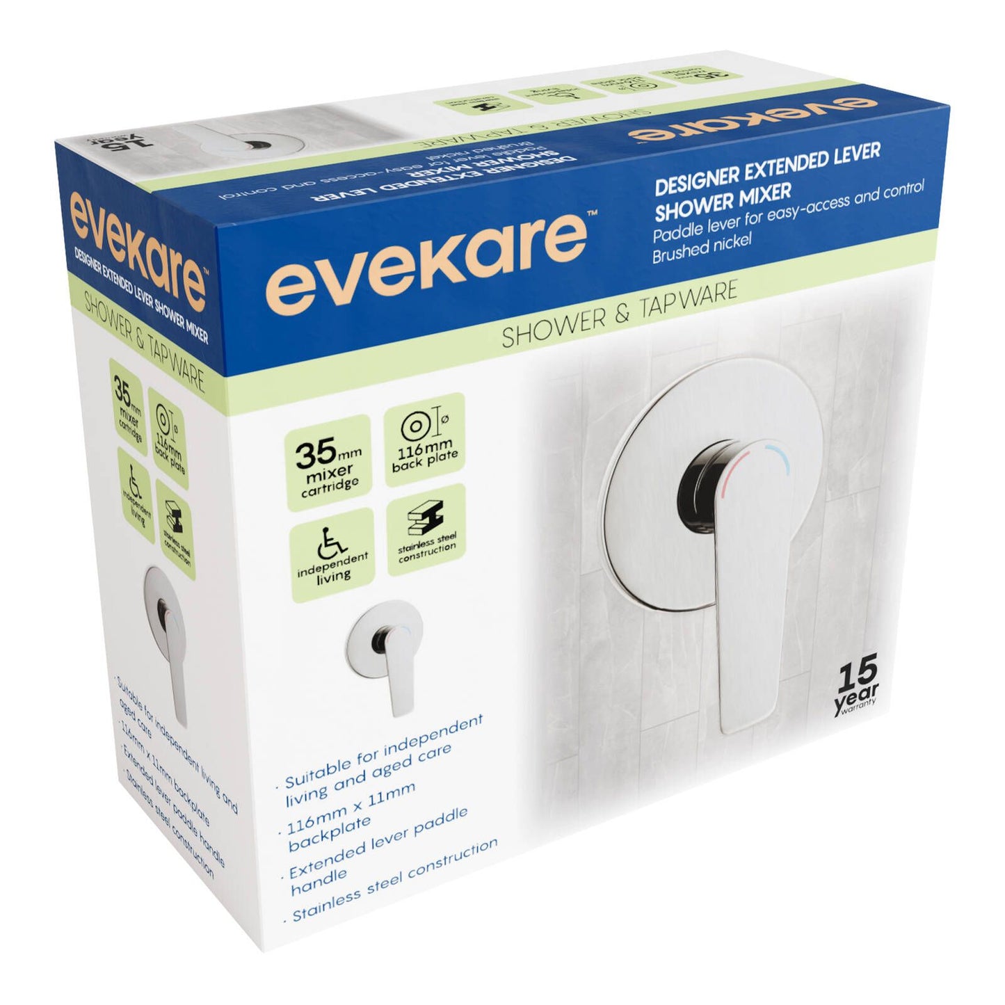 Evekare 35mm Brushed Nickel Designer Extended Lever Shower Mixer