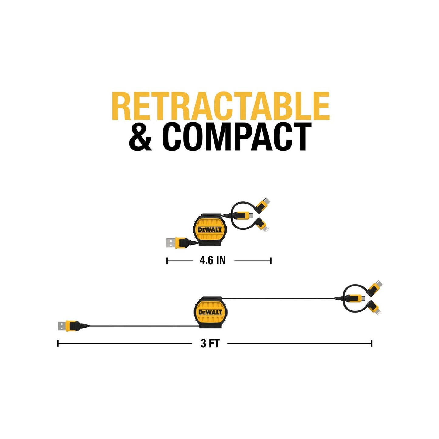 Dewalt Retractable Charging Cable - 1m - 3 in 1